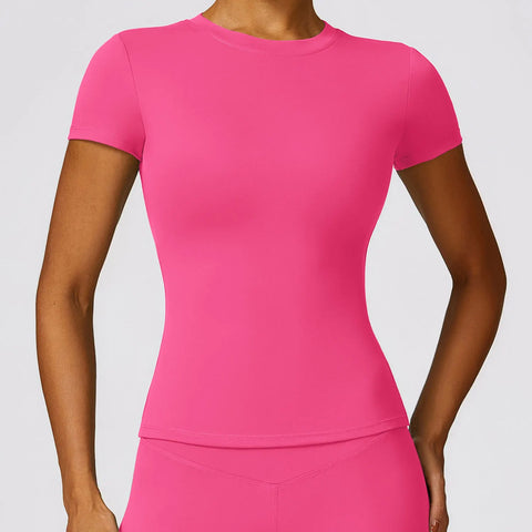 NCLAGEN Women's Summer Short Sleeve Running Sports T-Shirt - Breathable and Stretchy Gym Yoga Top