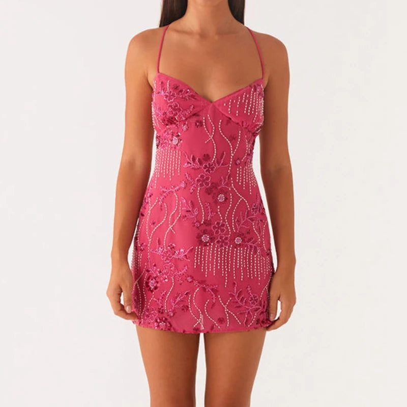 Hirigin Sequin Beaded Cami Mini Dress