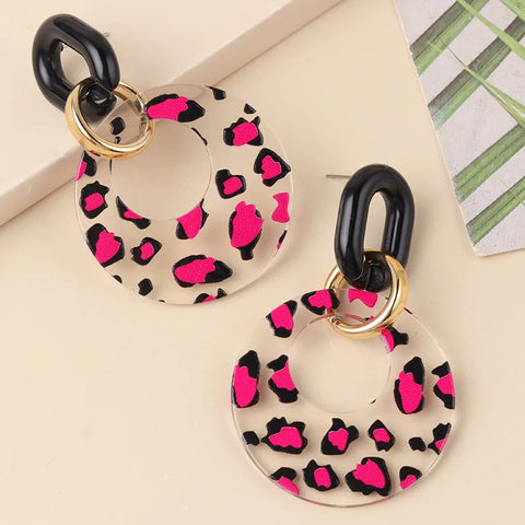 Vintage Black Leopard Print Circle Drop Earrings for Women - Trendy Acrylic Round Geometric Dangle Jewelry 2025
