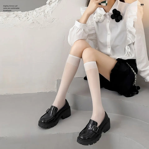 1/5 Pairs Summer Over The Knee Women's Socks – Stylish Calf Socks in White/Black for Cosplay and Everyday Wear