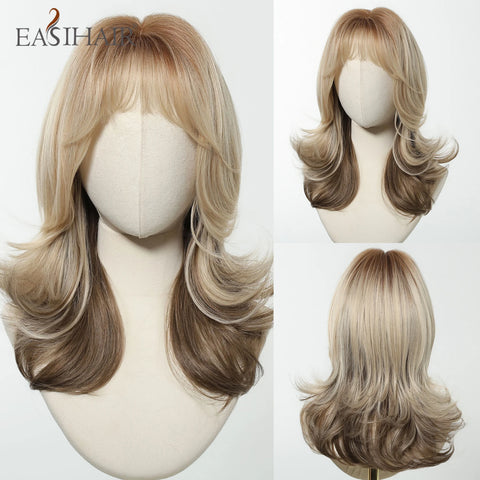 DropShipping EASIHAIR Long Blonde Ombre Synthetic Wigs for Women - Wavy High Density Cosplay Wig