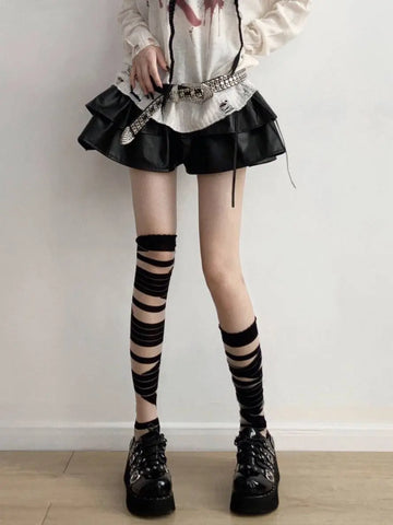 Y2K Punk Women’s Torn Strap Gothic Thigh Knee Socks