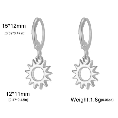 Skyrim Gold Color Stainless Steel Women's Heart Starfish Sun Pendant Hoop Earrings - Fashion Jewelry Gift