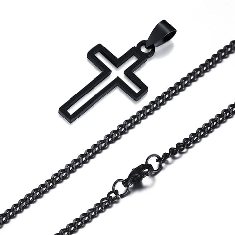Casual Hollow Cross Necklaces for Men and Boys - Waterproof Stainless Steel Pendant Jewelry