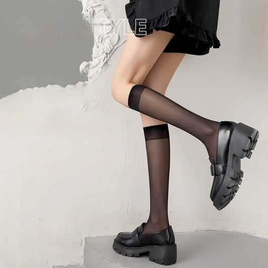 1/5 Pairs Summer Over The Knee Women's Socks – Stylish Calf Socks in White/Black for Cosplay and Everyday Wear