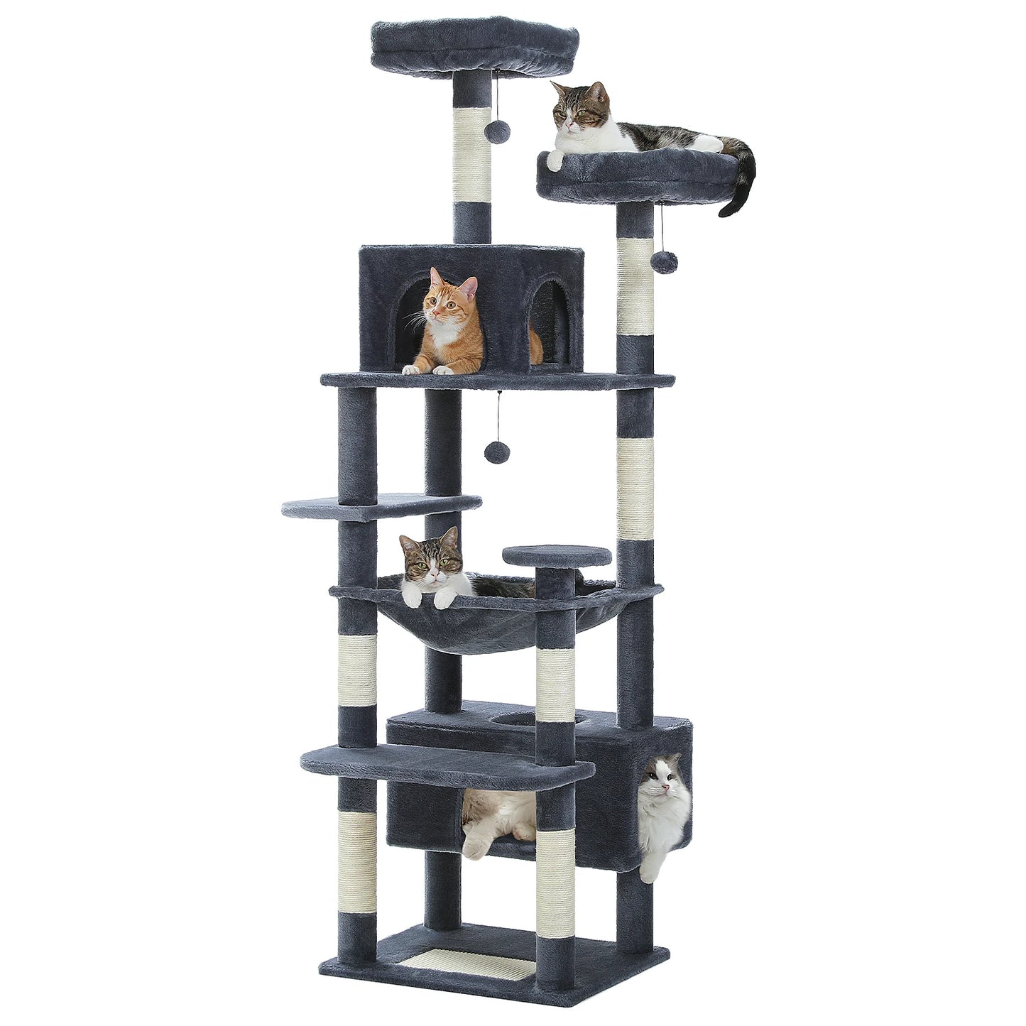 Large Cat Tree and Tower for Indoor Cats – Spacious Hammock, Padded Perches, and Sisal-Covered Scratching Posts