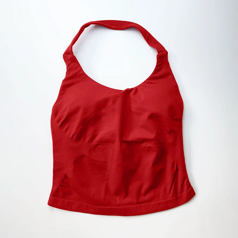 NCLAGEN Women's Longline Strappy Gym Halter Top - Padded Activewear for Yoga, Fitness & Running