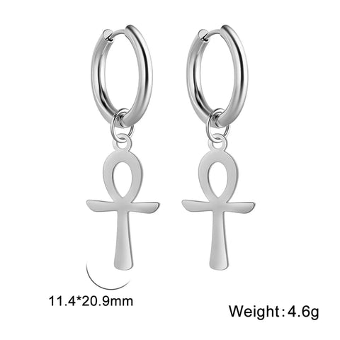 Skyrim Egypt Ankh Cross Drop Earrings - Gold Color Stainless Steel Dangle Earrings for Women