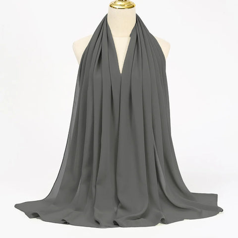 Elegant Muslim Chiffon Hijab Scarf - Lightweight Long Solid Color Head Wrap for Women