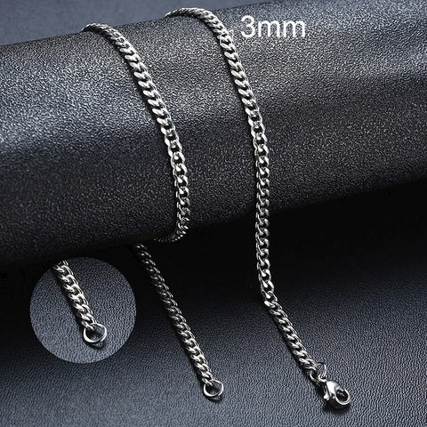 Stylish Punk Cuban Necklaces for Men and Women - Stainless Steel Miami Curb Collar in Silver, Black, and Gold
