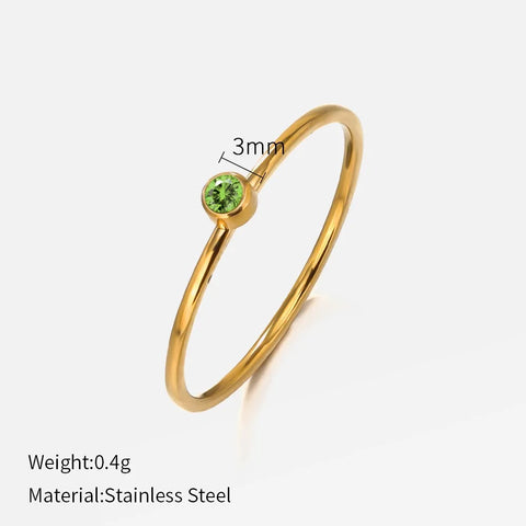 SUNIBI Stainless Steel Birthstone Ring for Women - Gold Color Fashion Jewelry