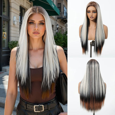 Blonde Golden Synthetic Wigs Long Straight Hair Natural Wig for Women Middle Part Wigs Cosplay Party Heat Resistant Fake Hair