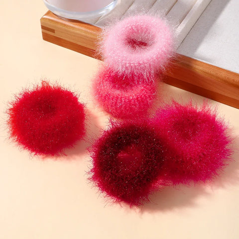 5Pcs/lot New Elastic Hair Band Hair Tie for Girls - Plush Color Matching Hair Rope for Everyday Use
