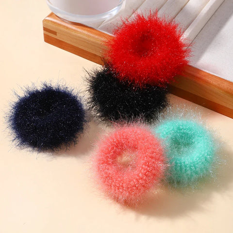 5Pcs/lot New Elastic Hair Band Hair Tie for Girls - Plush Color Matching Hair Rope for Everyday Use