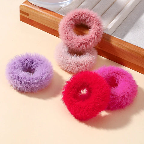 5Pcs/lot New Elastic Hair Band Hair Tie for Girls - Plush Color Matching Hair Rope for Everyday Use