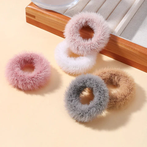 5Pcs/lot New Elastic Hair Band Hair Tie for Girls - Plush Color Matching Hair Rope for Everyday Use