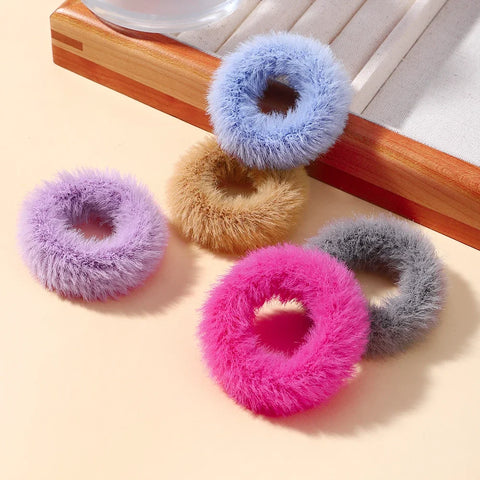 5Pcs/lot New Elastic Hair Band Hair Tie for Girls - Plush Color Matching Hair Rope for Everyday Use