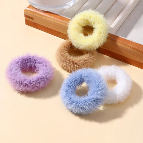 5Pcs/lot New Elastic Hair Band Hair Tie for Girls - Plush Color Matching Hair Rope for Everyday Use