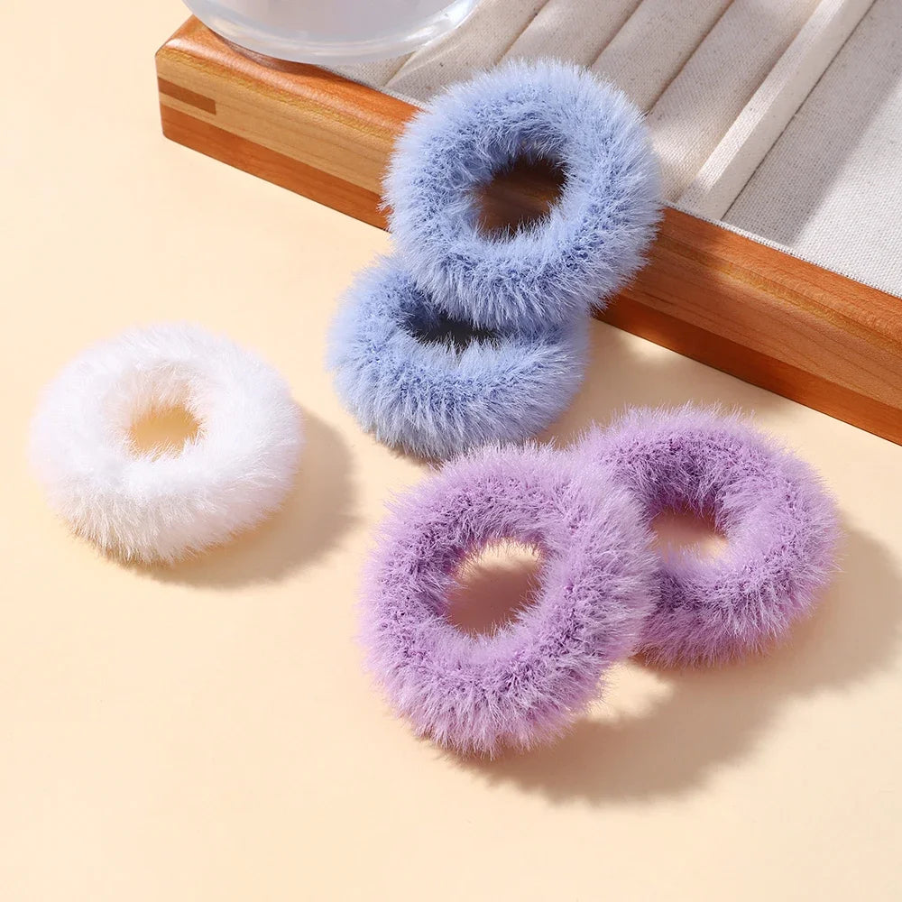 5Pcs/lot New Elastic Hair Band Hair Tie for Girls - Plush Color Matching Hair Rope for Everyday Use