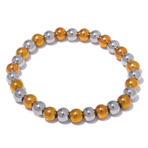 Yhpup Handmade Waterproof Stainless Steel Beads Bracelet for Men - Gold Color Jewelry
