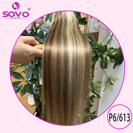 SOVO Clip In Hair Extensions - 3 Pieces, Real Human Hair