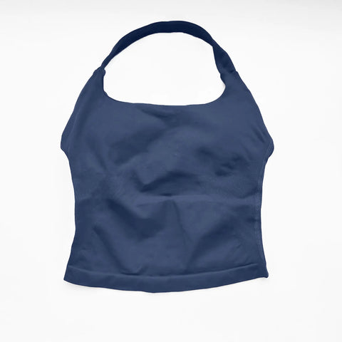 NCLAGEN Women's Longline Strappy Gym Halter Top - Padded Activewear for Yoga, Fitness & Running