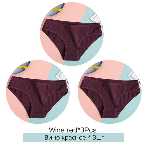 FINETOO Dames katoenen slipjes 3 stuks zachte gestreepte damesonderbroeken effen meisjes slips sexy dameslingerie M-XL comfortabel ondergoed 