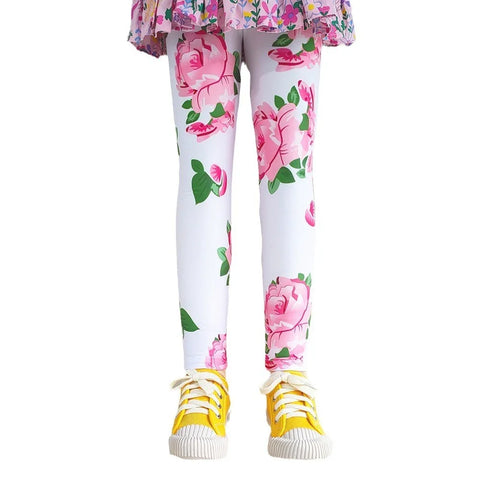 Cute Flower Print Girls Leggings