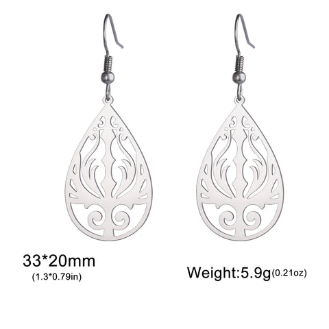 Skyrim Bohemian Flower Filigree Drop Earrings - Stainless Steel Waterproof Dangle Earrings for Women