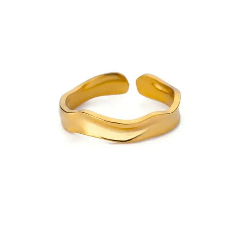 Minimalist Texture Stainless Steel Geometric Rings for Women - Gold Color Opening Couple Ring for Aesthetic Weddings and Christmas Jewelry