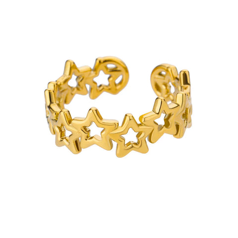 Zircon Moon Star Rings for Women - Stainless Steel Adjustable Aesthetic Jewelry