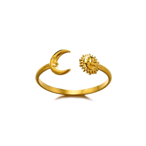 Zircon Moon Star Rings for Women - Stainless Steel Adjustable Aesthetic Jewelry