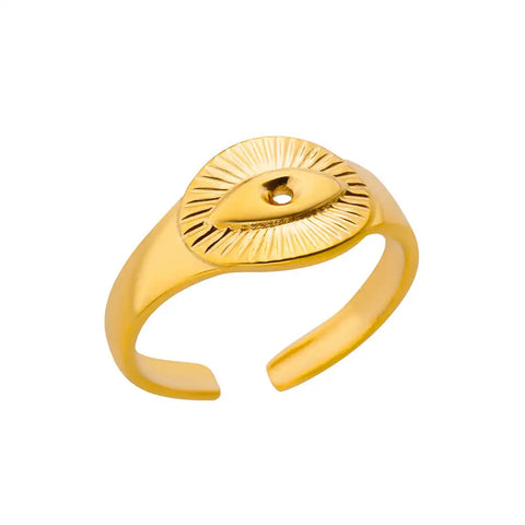 Stainless Steel Round Rings for Women - Geometric Gold Color Crystal Ring - Aesthetic Wedding Party Jewelry Gift