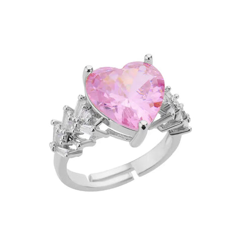 Pink Zircon Heart Rings for Women - Adjustable Gold Plated Stainless Steel Ring - 2025 Trend Wedding Aesthetic Jewelry Gift