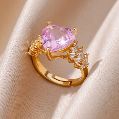Zircon Flame Drop Ring for Women - Adjustable Stainless Steel Water Drop Jewelry for Weddings and Parties
