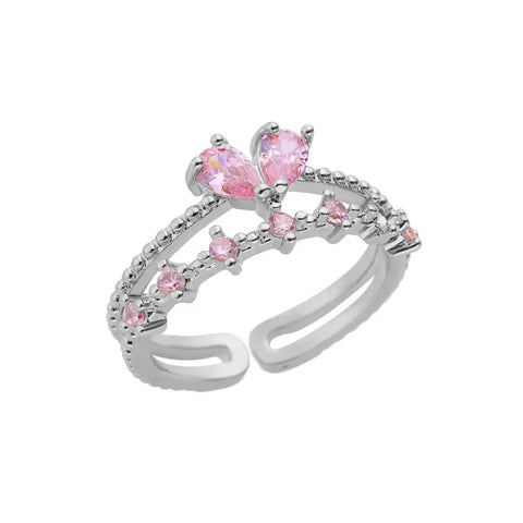 Pink Zircon Heart Rings for Women - Adjustable Gold Plated Stainless Steel Ring - 2025 Trend Wedding Aesthetic Jewelry Gift