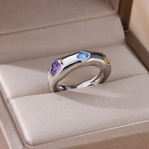 Zircon Flame Drop Ring for Women - Adjustable Stainless Steel Water Drop Jewelry for Weddings and Parties