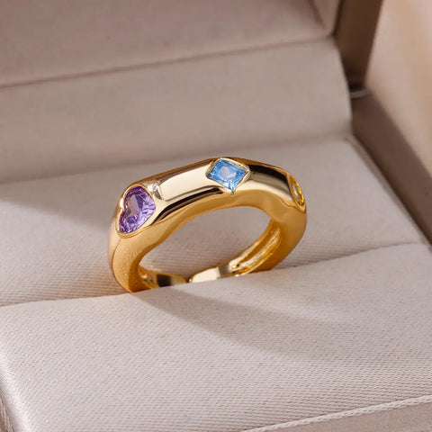 Zircon Flame Drop Ring for Women - Adjustable Stainless Steel Water Drop Jewelry for Weddings and Parties