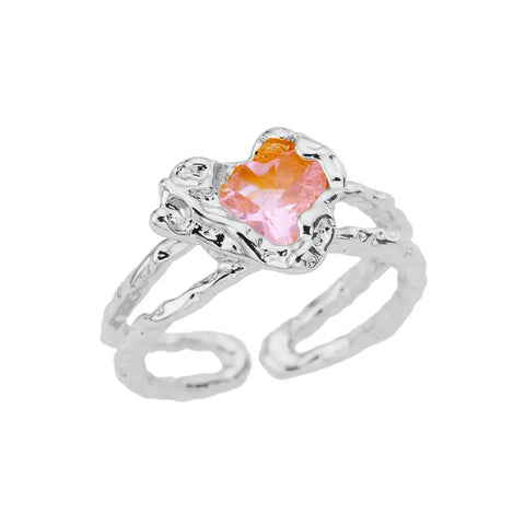 Pink Zircon Heart Rings for Women - Adjustable Gold Plated Stainless Steel Ring - 2025 Trend Wedding Aesthetic Jewelry Gift