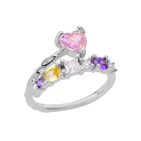 Pink Zircon Heart Rings for Women - Adjustable Gold Plated Stainless Steel Ring - 2025 Trend Wedding Aesthetic Jewelry Gift