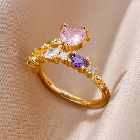 Zircon Flame Drop Ring for Women - Adjustable Stainless Steel Water Drop Jewelry for Weddings and Parties