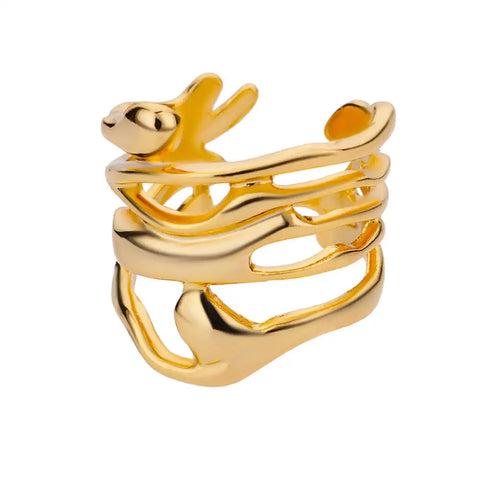 Minimalist Texture Stainless Steel Geometric Rings for Women - Gold Color Opening Couple Ring for Aesthetic Weddings and Christmas Jewelry