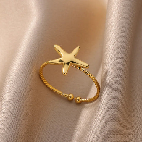 Irregular Hollow Opening Rings for Women - Gold Stainless Steel Geometric Fashion Jewelry
