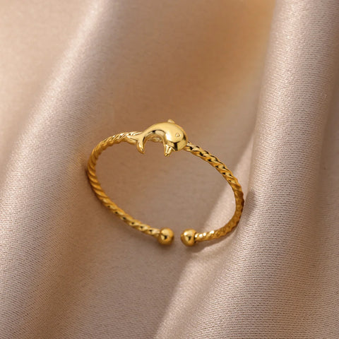 Irregular Hollow Opening Rings for Women - Gold Stainless Steel Geometric Fashion Jewelry