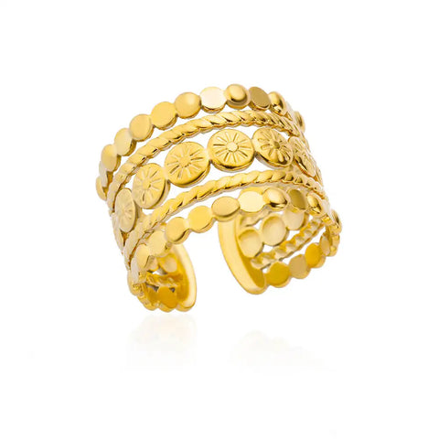 Minimalist Texture Stainless Steel Geometric Rings for Women - Gold Color Opening Couple Ring for Aesthetic Weddings and Christmas Jewelry