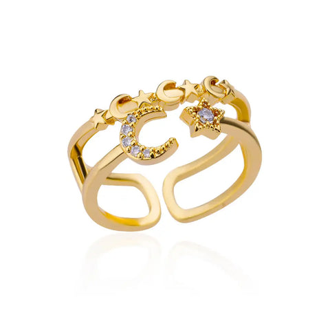 Blue Zircon Crown Rings for Women - Adjustable Gold Color Wedding Jewelry Gift