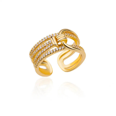 Blue Zircon Crown Rings for Women - Adjustable Gold Color Wedding Jewelry Gift