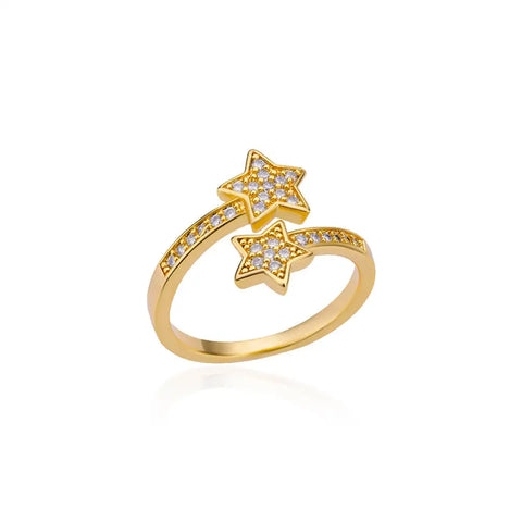 Blue Zircon Crown Rings for Women - Adjustable Gold Color Wedding Jewelry Gift