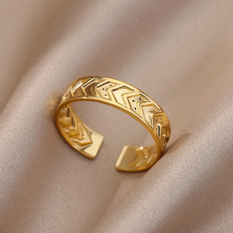 Irregular Hollow Opening Rings for Women - Gold Stainless Steel Geometric Fashion Jewelry