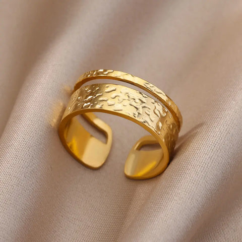 Irregular Hollow Opening Rings for Women - Gold Stainless Steel Geometric Fashion Jewelry